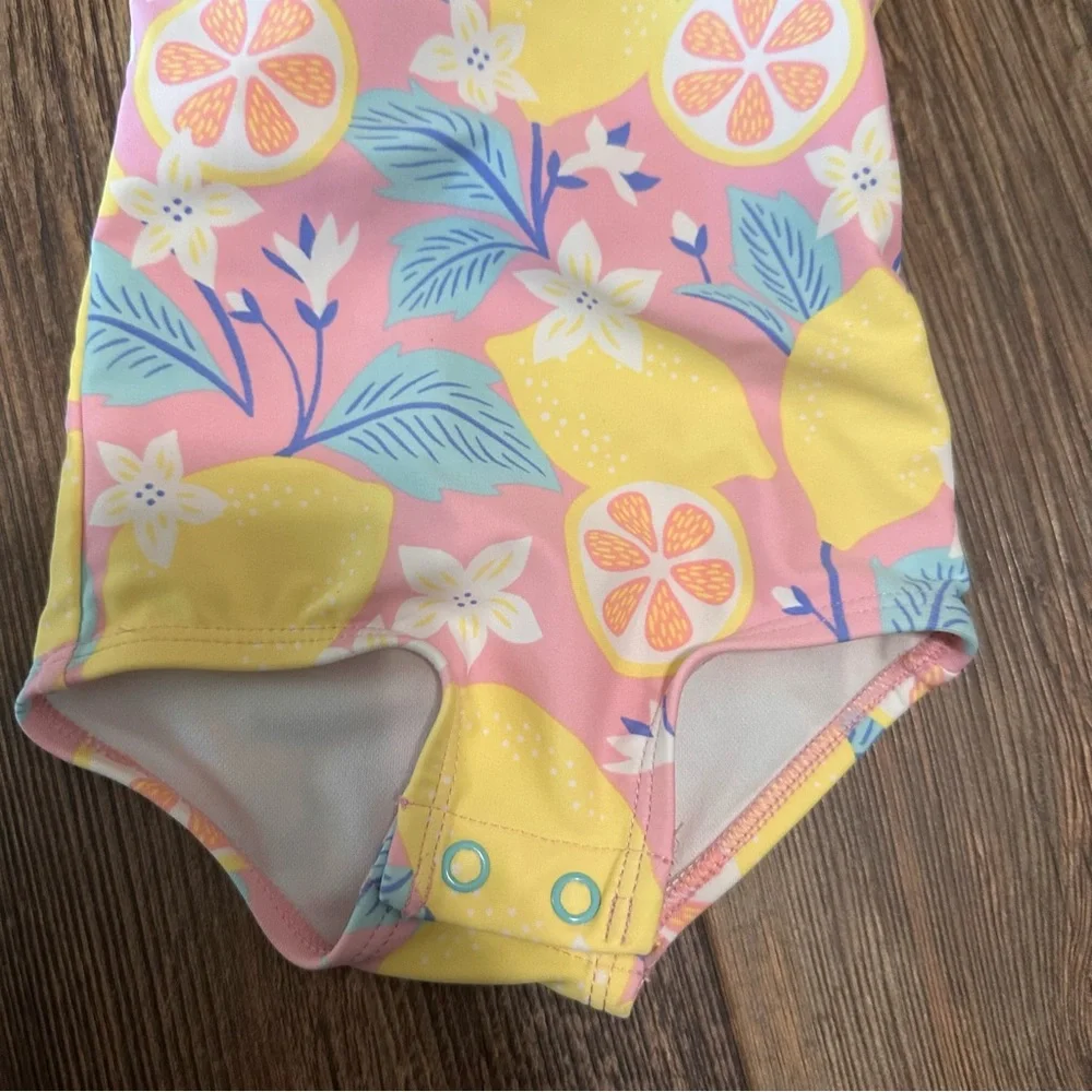 Carters 1-piece baby girl 3 mo swim suit lemon flowers ruffle